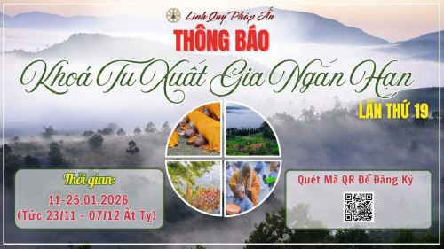 🔔  THÔNG BÁO KHÓA TU  XUẤT GIA NGẮN HẠN LẦN THỨ 19